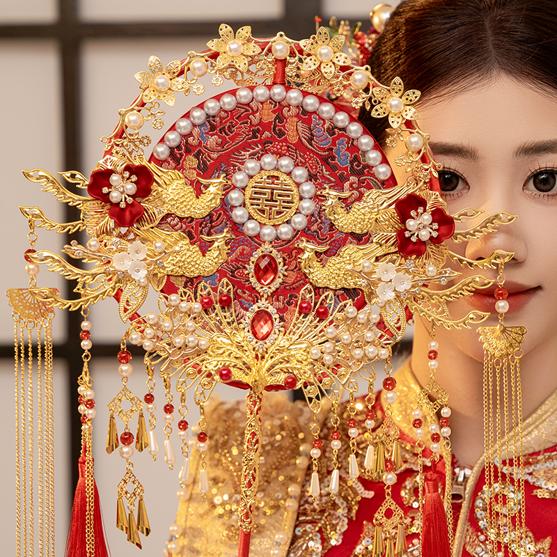团扇新娘结婚diy材料秀禾婚礼喜扇婚扇高级出嫁扇子重工中式新婚