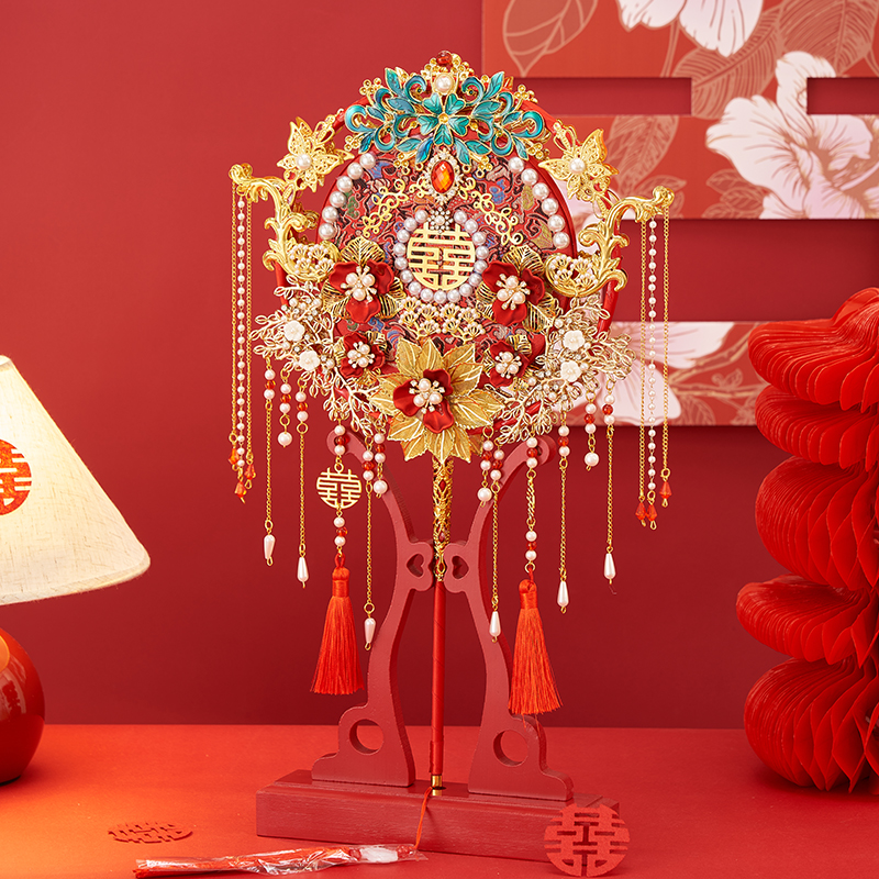 结婚团扇双面新娘d手工成品扇iy材料包手工成品高级秀禾婚礼婚扇