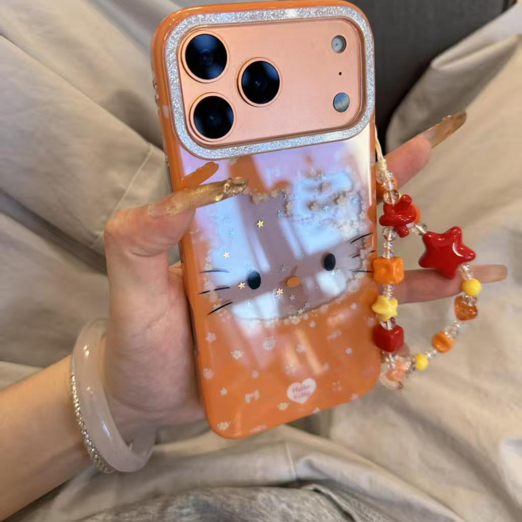 镜框橙色大头贴kitty猫适用iPhone17promax手机壳15新款17pro网红女款13创意全包防摔16pro超好看17保护套