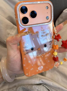 镜框橙色大头贴kitty猫适用iPhone17promax手机壳15新款17pro网红女款13创意全包防摔16pro超好看17保护套