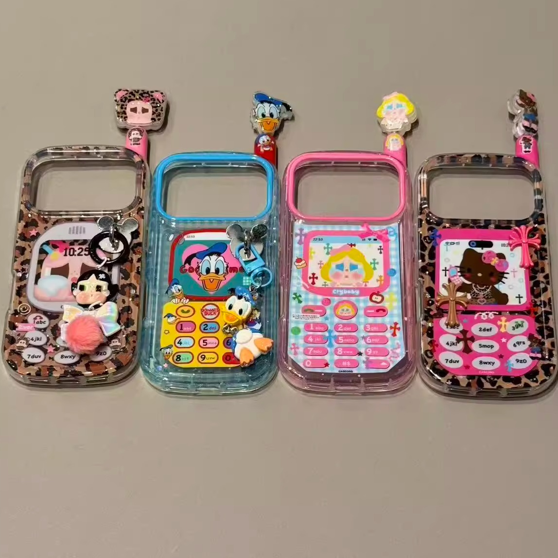 卡通伸缩天线大哥大豹纹哭泣娃唐老鸭适用iPhone17promax手机壳15新款17pro13全包防摔16pro超好看17保护套