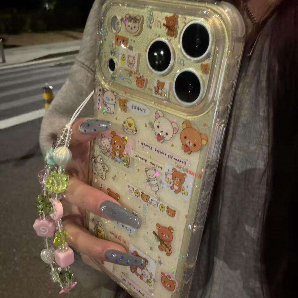 透色闪粉拼贴轻松熊适用iPhone17promax手机壳15新款17pro网红女款13创意全包防摔16pro超好看17保护套,3C数码配件,手机保护套/壳,淘宝优惠券,粉丝福利购,淘宝优惠卷