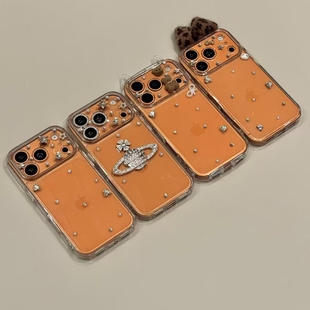 高级感ins透底点钻爱心星球猫咪适用iPhone17promax手机壳15新款17pro13创意全包防摔16pro超好看17保护套