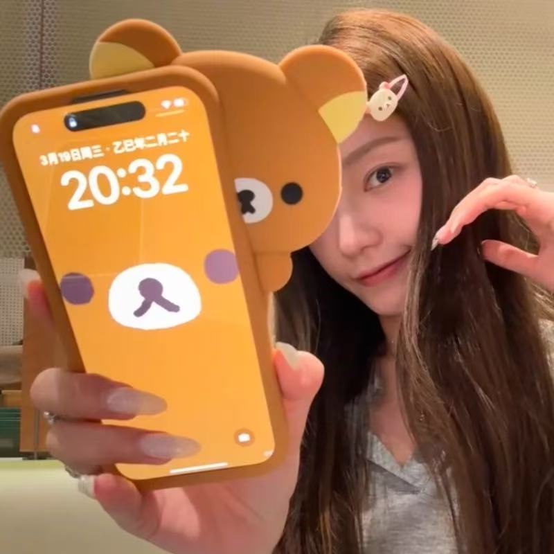 韩系ins风高级感可爱卡通轻松熊表情硅胶适用于iphone16promax新款iPhone15pro苹果14pro手机壳13防摔保护套