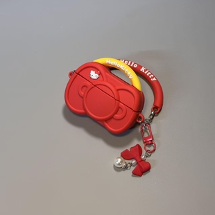 创意红色Kitty蝴蝶结手提包适用苹果AirPods4代蓝牙耳机套AirPodspro3代个性 2硅胶AirPodspro2防摔 AirPods1