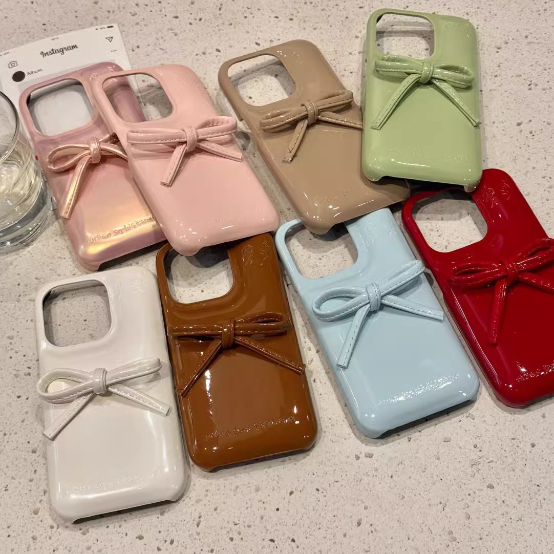 韩系简约亮面纯色肥皂壳立体蝴蝶结适用苹果17promax手机壳新款iphone17pro个性14pro小众13不撞壳16pro防摔