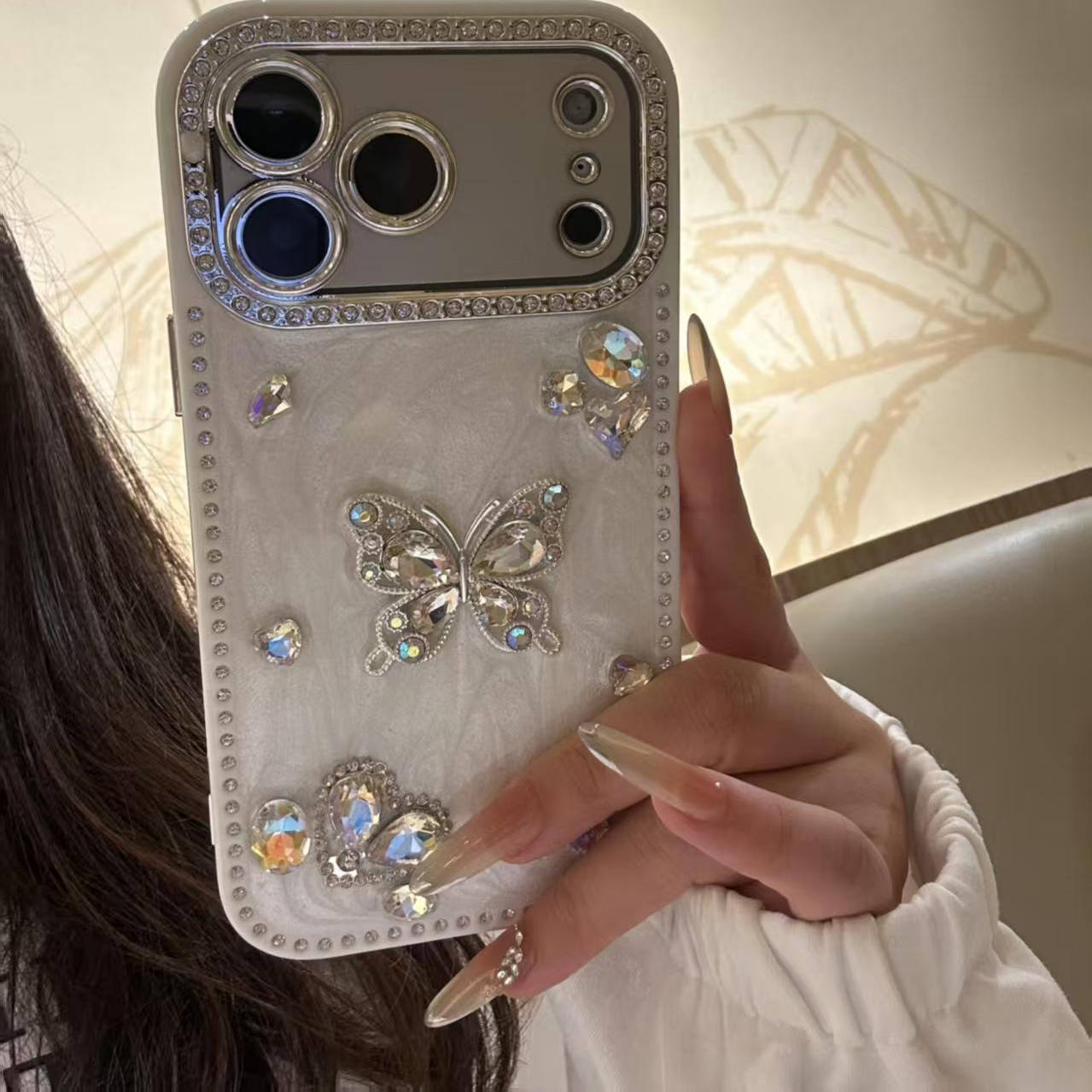 加厚防摔边框钻蝴蝶适用iPhone17promax手机壳15新款17pro网红女款13创意全包防摔16pro超好看17保护套