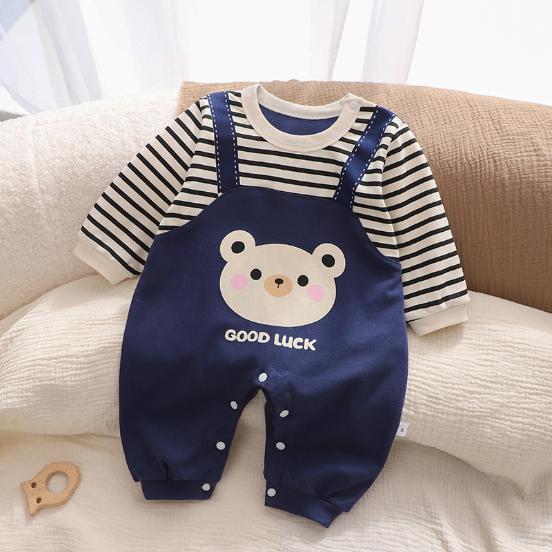 春秋季婴幼儿纯棉长袖连体衣可爱男女宝开裆爬服秋衣服新生儿哈衣