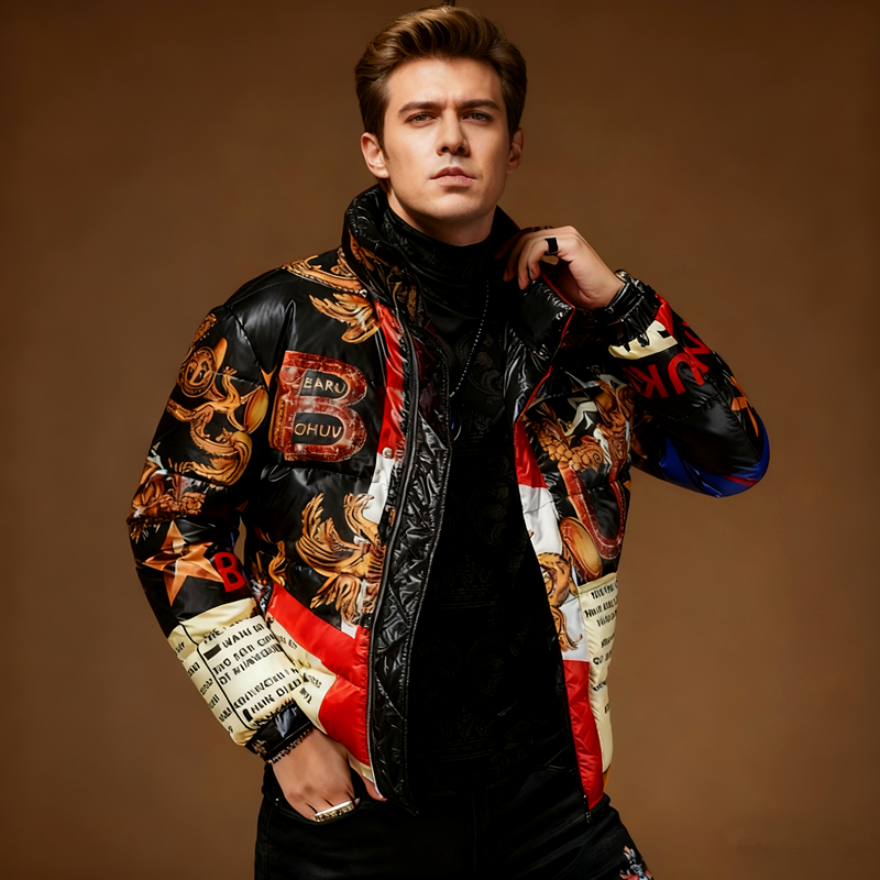 欧洲站高端印花棉服男潮牌爆款帅气男士冬季加厚保暖外套短款潮