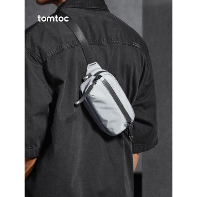 正品tomtoc胸包飞行家轻型单肩包挎包随身包手机包腰包T33月光灰