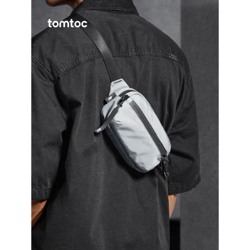 正品tomtoc胸包飞行家轻型单肩包挎包随身包手机包腰包T33月光灰