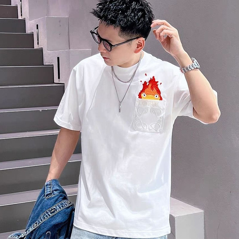 thumbnail for loe Luo family collaboration Miyazaki Hayao Cassifer small flame embroidery round neck short sleeve men's and women's loose casual top T-shirt