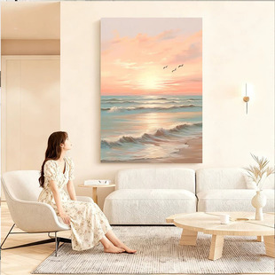 手绘油画蒸蒸日上客厅装 饰画现代奶油风入户玄关挂画纯手工壁画