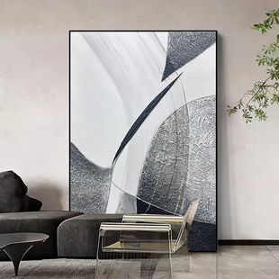 Notart手绘油画《石川》客厅沙发背景墙装饰画玄关挂画黑白肌理画