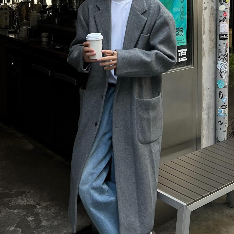 中长款夹棉毛呢大衣大口袋过膝呢料加厚外套男装815-4-A021-P110,男装毛呢大衣,星座716A（原星座815-4）