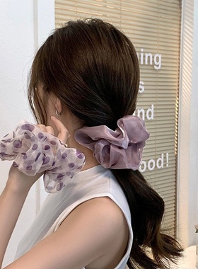 夏季紫色波点网纱缎面大肠发圈头绳女生扎头发绳高弹力耐用
