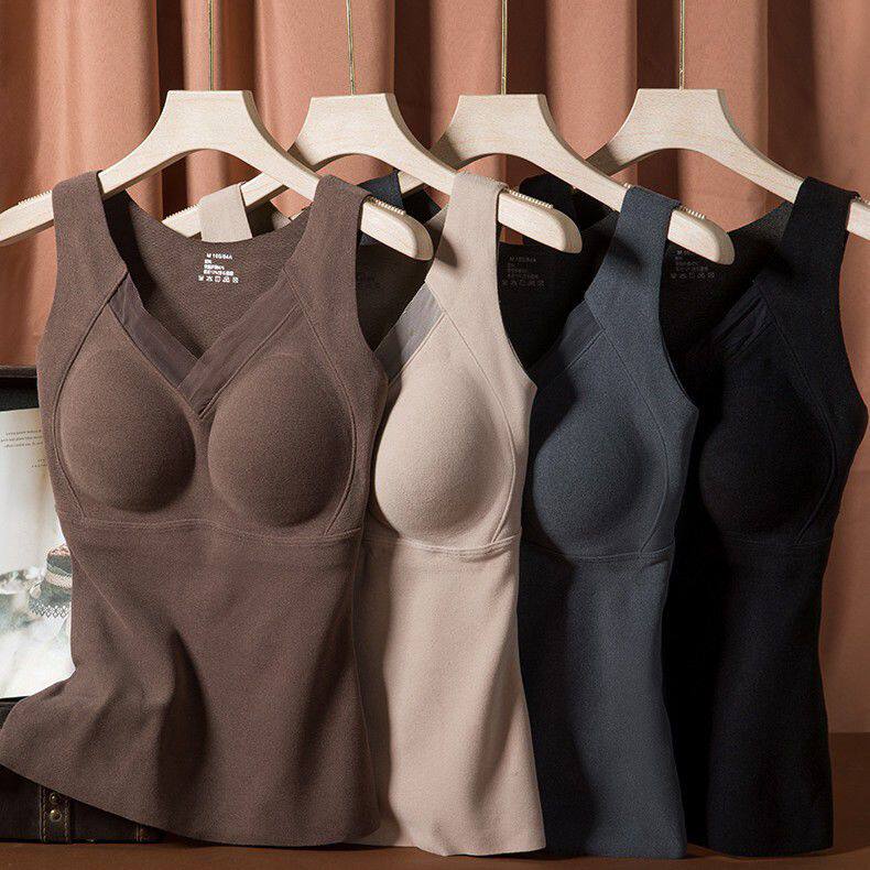 怒推半香新秋冬石墨 烯保暖背心内搭固定一体杯美背内衣