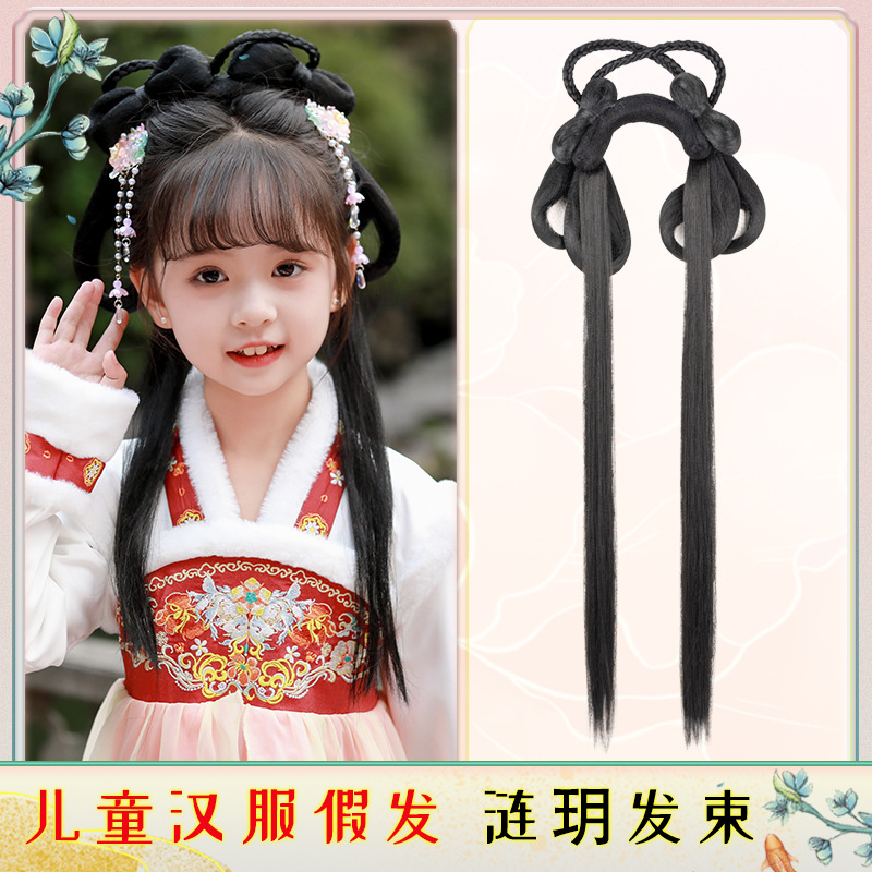汉服古风假发蝴蝶结发束一体式儿童明制古装假发发髻日常新手