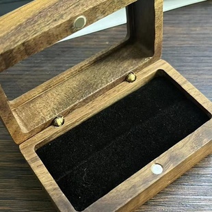 黑胡桃木戒指盒跨境首饰包装珠宝盒刻字名字长条对戒收纳ETSY热