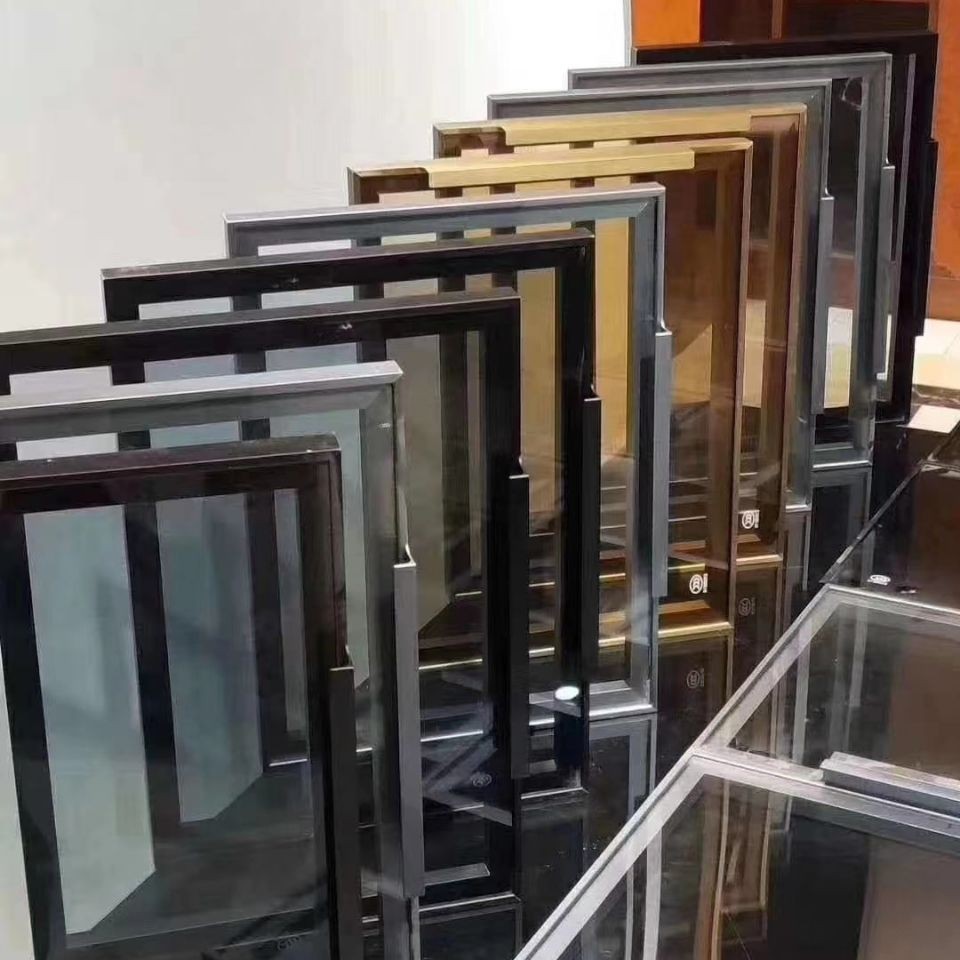 极简轻奢门 窄边钢化玻璃衣柜门灰茶透明酒柜门铝框书柜橱柜门