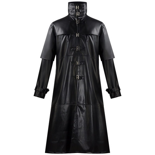 瘟疫医生cos服中世纪复古皮外套紧身按扣长款男式PU皮衣万圣节