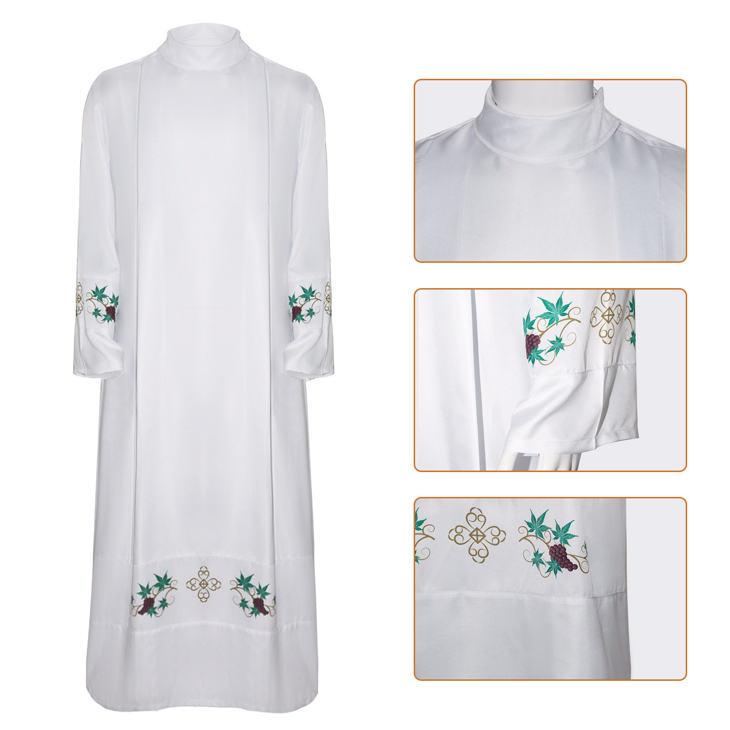 白色牧师服cospaly礼服中世纪葡萄串印花牧师长袍舞台表演cos服装