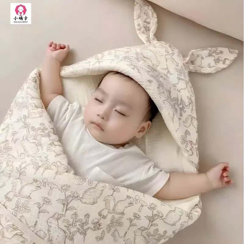 纯棉夹棉带帽防惊跳婴幼儿包被