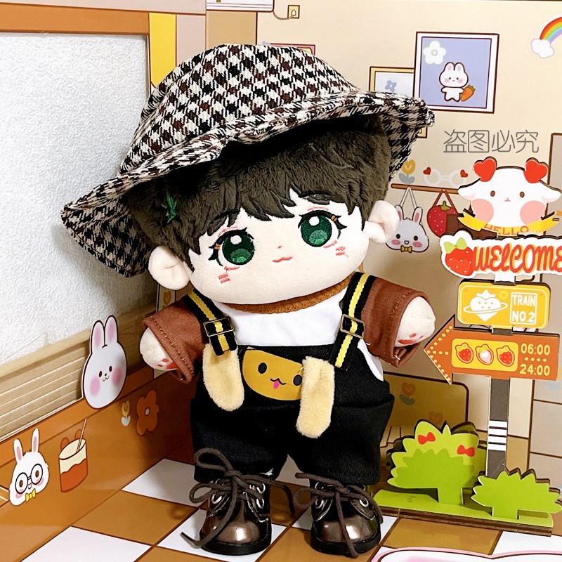 现货20cm娃衣棉花娃娃公仔男款背带裤帽子20厘米套装换装衣服