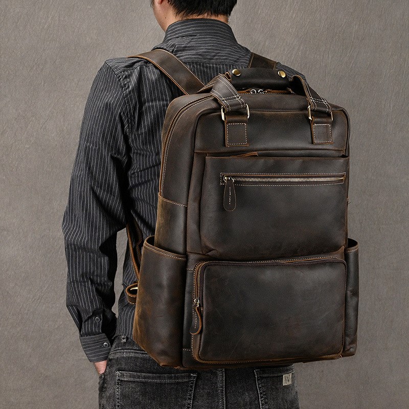 2025新款大容量头层牛皮包高级感旅游真皮背包男士旅行双肩包男款
