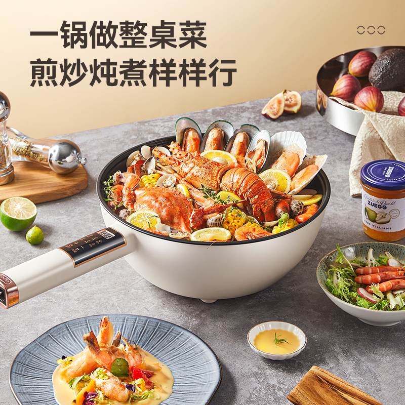 浦利顿电炒锅电煮锅家用一体式多功能蒸煮煎炒爆炒小型炒菜电锅