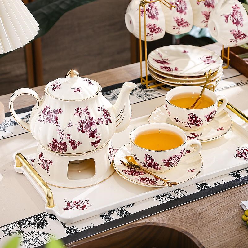 轻奢家用盘小众高级感红茶具套装设计感玫瑰中古风陶瓷水杯下午茶