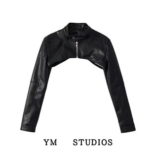 PU皮气质修身 个性 超短款 立领长袖 短外套皮衣夹克女 不规则早春新款
