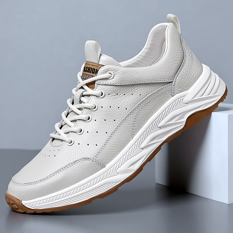 头层牛皮男鞋春季透气真皮男板鞋白色软底皮鞋男运动休闲鞋驾车鞋