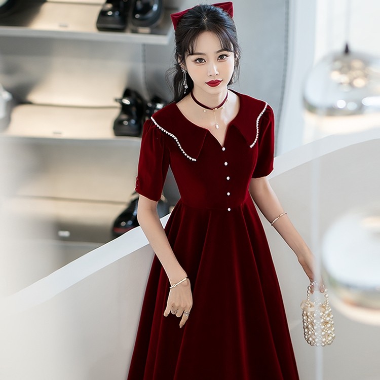 敬酒服新娘订婚衣服结婚胖mm晚礼服酒红色大码孕妇2025新款连衣裙