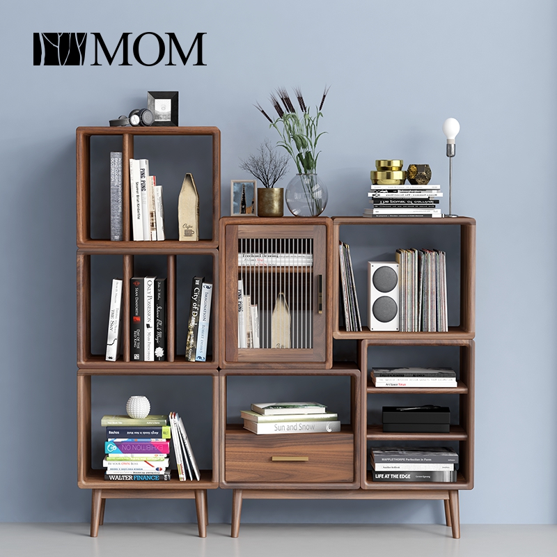 黑胡桃木北欧实木书柜自由组合原木书架日式全实木简约置物储物柜