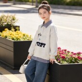 领套头打底衫 衬衫 小女孩假两件上衣 时髦女大童韩版 女童卫衣春款