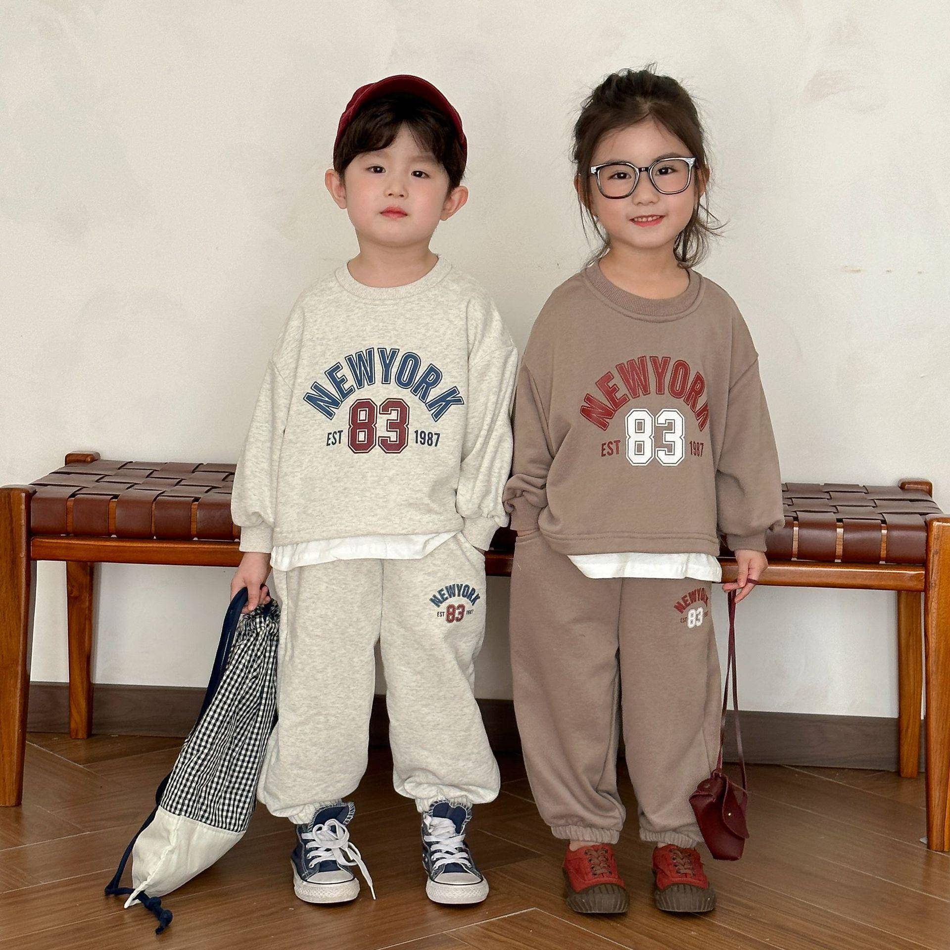 儿童春秋款套装假两件男童女童运动卫衣2025新款春季宝宝休闲衣服