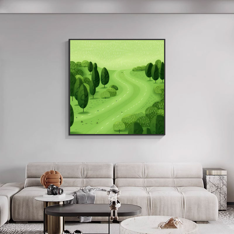 小众抽象动漫风绿色树森林餐厅卧室客厅装饰画儿童房挂画书桌摆画图片