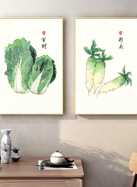 新中式岁岁平安民俗装饰画书房客厅走廊玄关背景墙壁白菜招财挂画