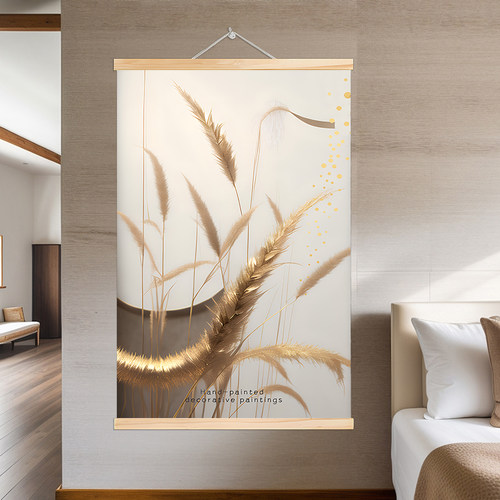 芦苇静物简约温馨实木卷轴挂画客厅卧室玄关入户装饰画餐厅墙壁画