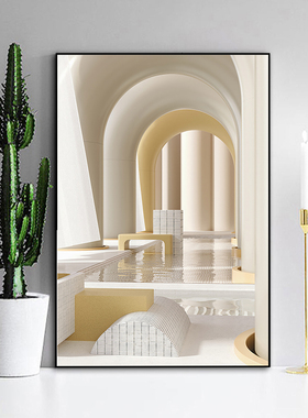 建筑空间延伸入户门玄关装饰画立体感客厅背景墙壁画过道餐厅挂画