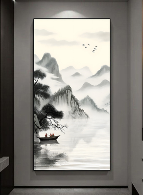 原创风景水墨玄关玄关挂画新中式