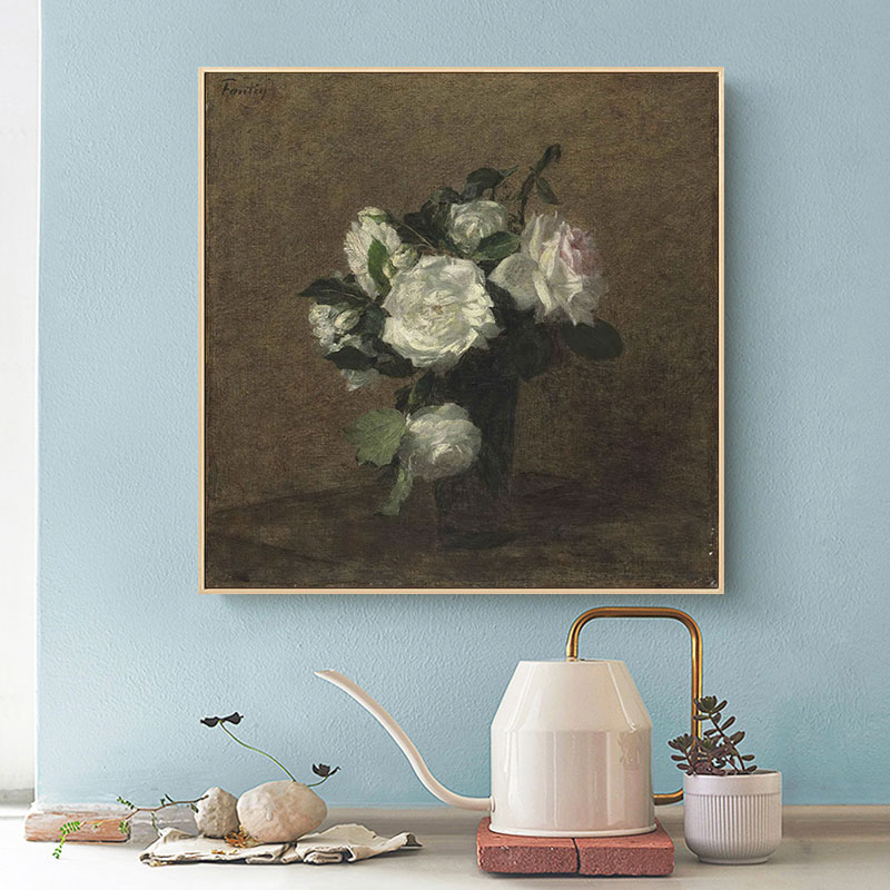 美式餐厅挂画复古植物花卉静物装饰画北欧式客厅玄关油画墙面壁画图片