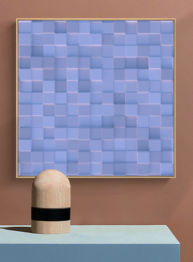 正方形紫色方格装饰画现代轻奢餐厅客厅壁画高级3d立体感饭店挂画