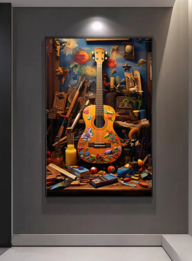 原创吉他装饰画卧室客厅入户门玄关挂画音乐培训机构现代走廊壁画
