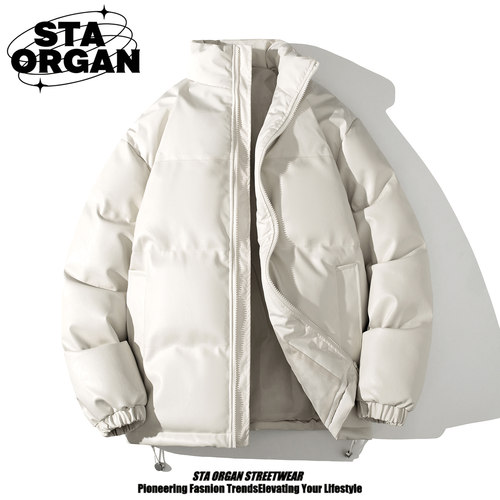 潮牌加厚保暖pu皮羽绒棉衣面包服