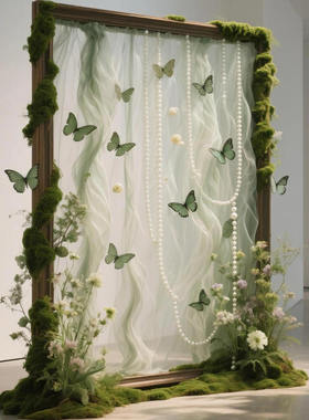 仙女风立体蝴蝶珍珠网纱相框装饰布置套餐婚礼婚庆道具拍照道具