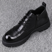 厚底皮鞋 真皮高帮男靴2025新款 头层牛皮系带商务休闲英伦百搭时尚