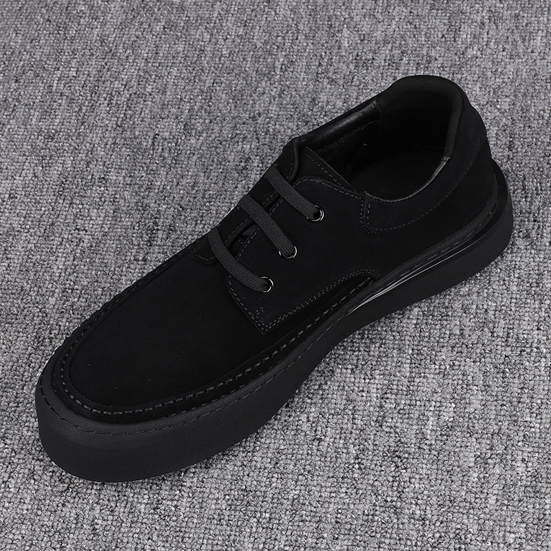 2025新款低帮牛皮休闲鞋男百搭真皮系带反绒磨砂牛皮男鞋时尚潮鞋