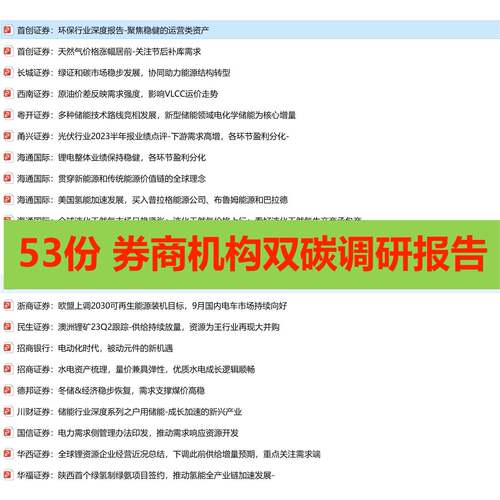 【53份】碳达峰碳中和双碳CCER绿氢ESG机构券商调研报告pdf集合
